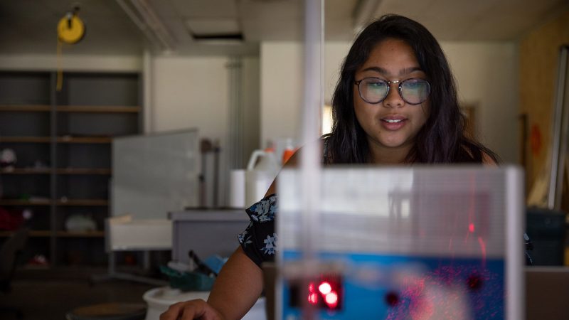 Student working on new media art at N A U