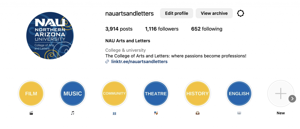 Screen shot of CAL instagram account headers