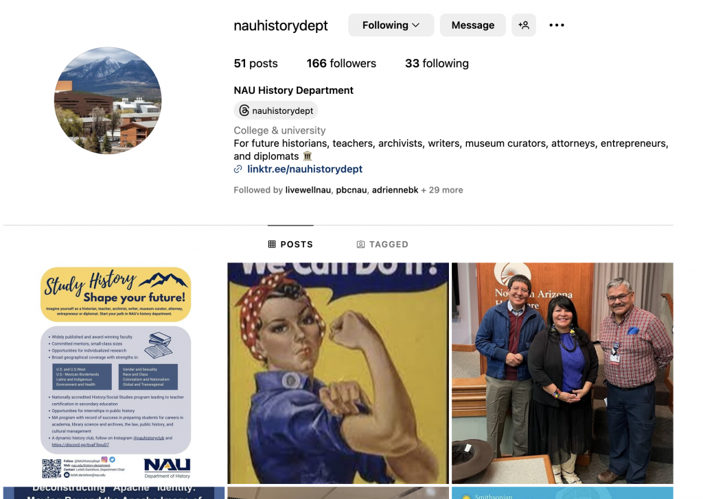 Screen shot of History Instagram account header