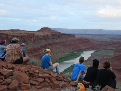 students looking at canyon
