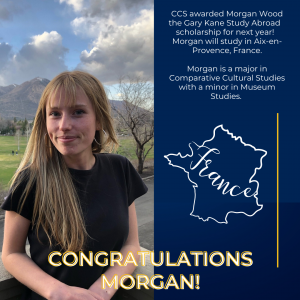 The image shows study abroad student Morgan Wood. Text is in the long description.