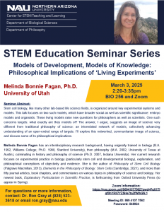 A flyer for the STEM Education Seminar series with Melinda Fagan.