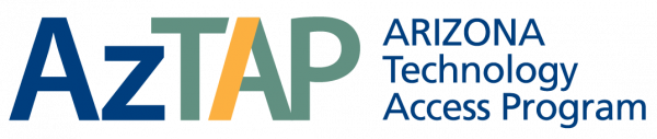The AzTAP logo has Arizona Technology Access Program written out on the right side next to A Z T A P in a colorful font.