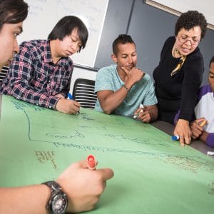Faculty member in an educational program classroom teaching graduate students