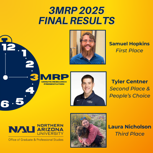 Spring 2025 3MRP Winners: 1st place, Samuel Hopkins, 2nd Place & People's Choice, Tyler Centner, 3rd Place, Laura Nicholson