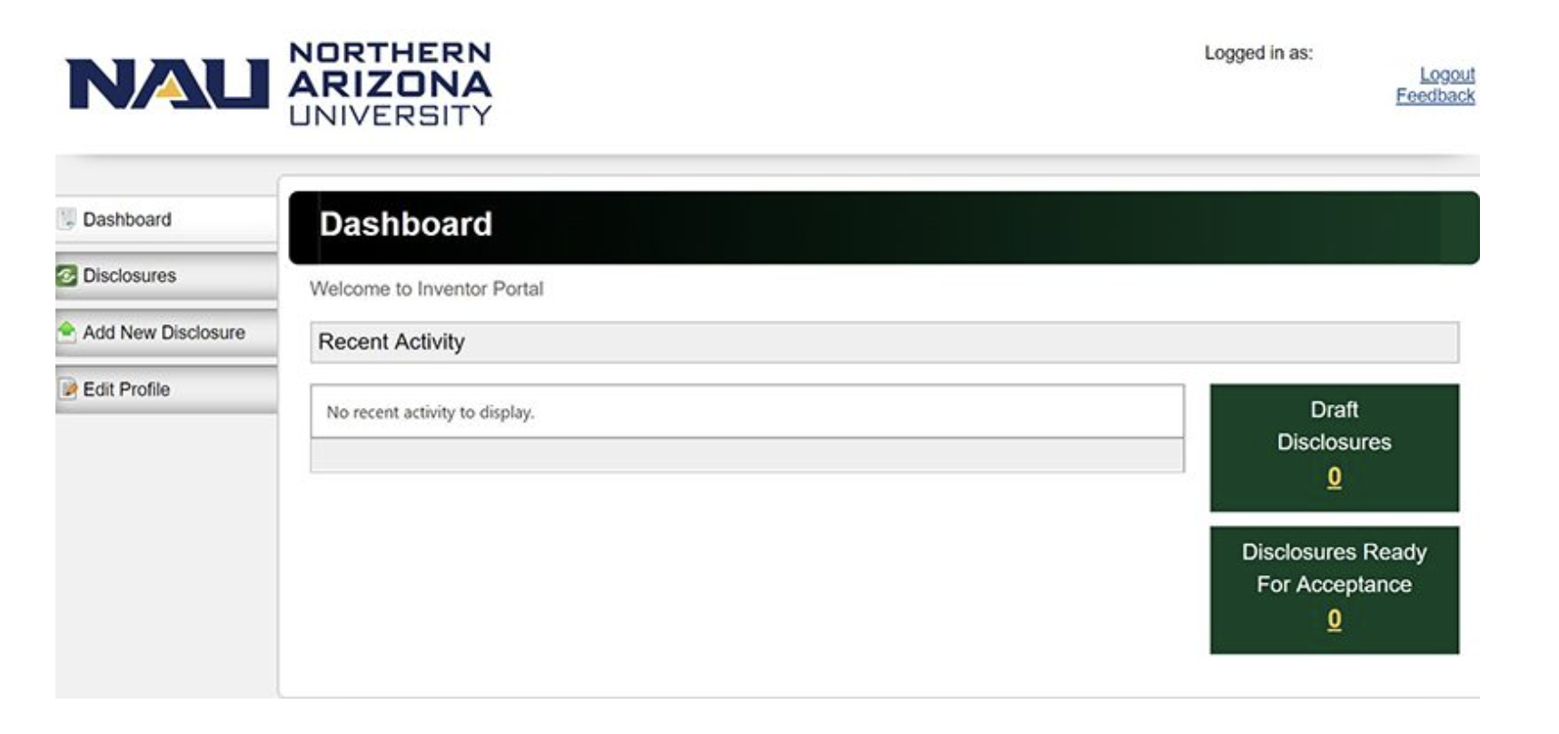 Snapshot of the N A U inventor portal dashboard. 