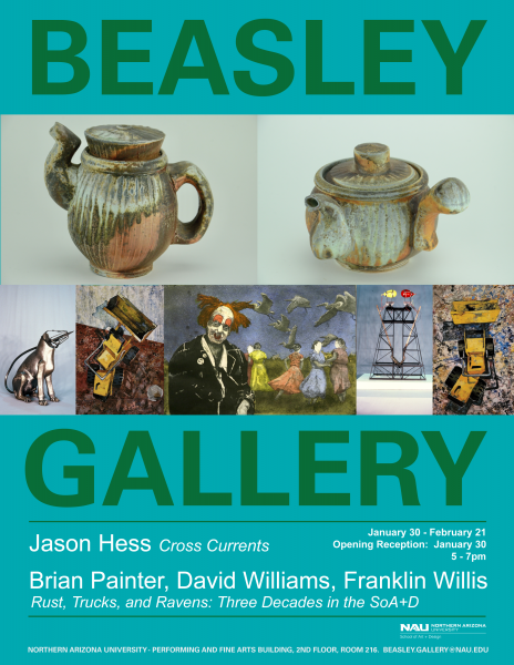 promotional poster beasley gallery cross currents rust trucks and ravens
