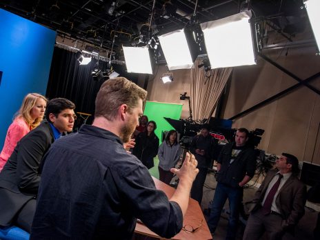 Northern Arizona University students working on the N A Z Today set.