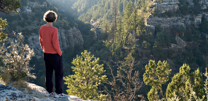 Hiker overlooking Walnut Canyon