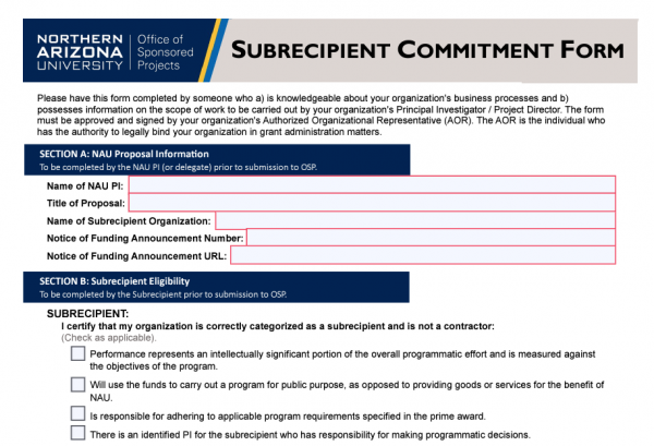 Subrecipient commitment form Preview