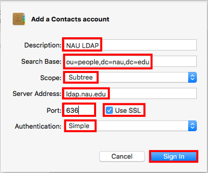 Mac - LDAP - Add a Contacts Account