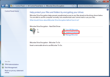 Windows 7 - BitLocker Suspend Protection