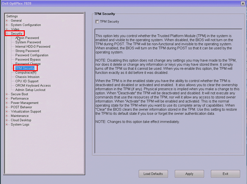 Windows 7 - Dell BIOS Security