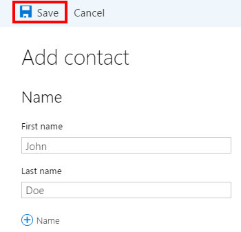 OWA 2016 - Contacts - New Contact - Save