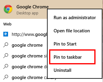 Windows 10 - Pin to taskbar