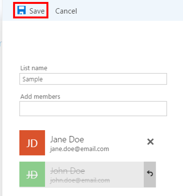 OWA 2016 - Contacts - Remove Members - Save