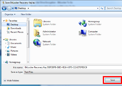 Windows 7 - Save BitLocker Key