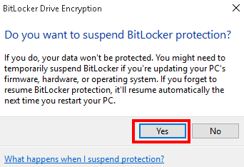 Windows 10 - Suspend Protection Yes