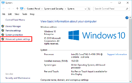 Windows 10 - System Properties