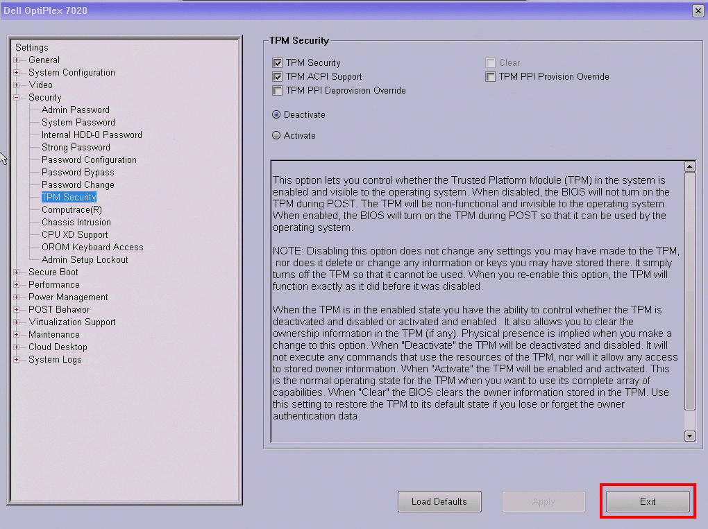 Windows 10 - TPM Security Exit