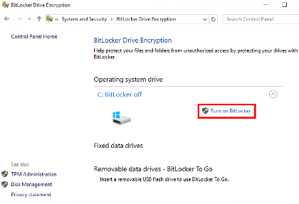 Windows 10 - Turn on Bitlocker