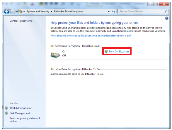Windows 8 - Turn on Bitlocker