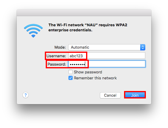 Wireless - NAU - Username and Password