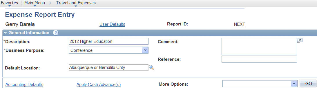 Expense Report Entry