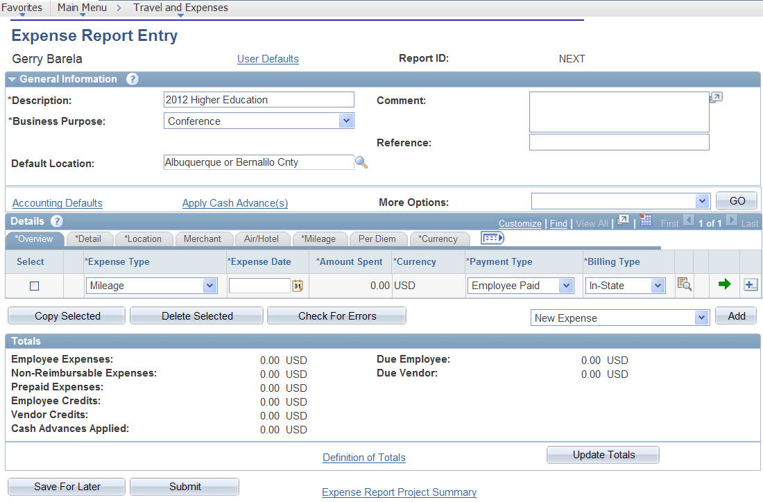 per diem expense report template