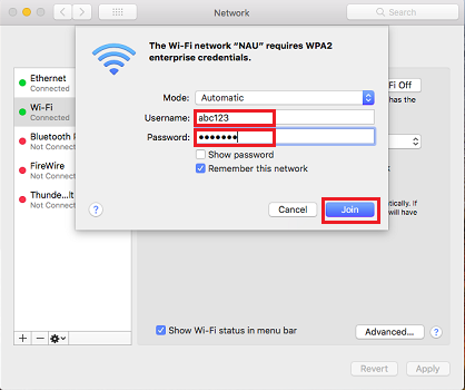 mac - NAU wireless - added mode