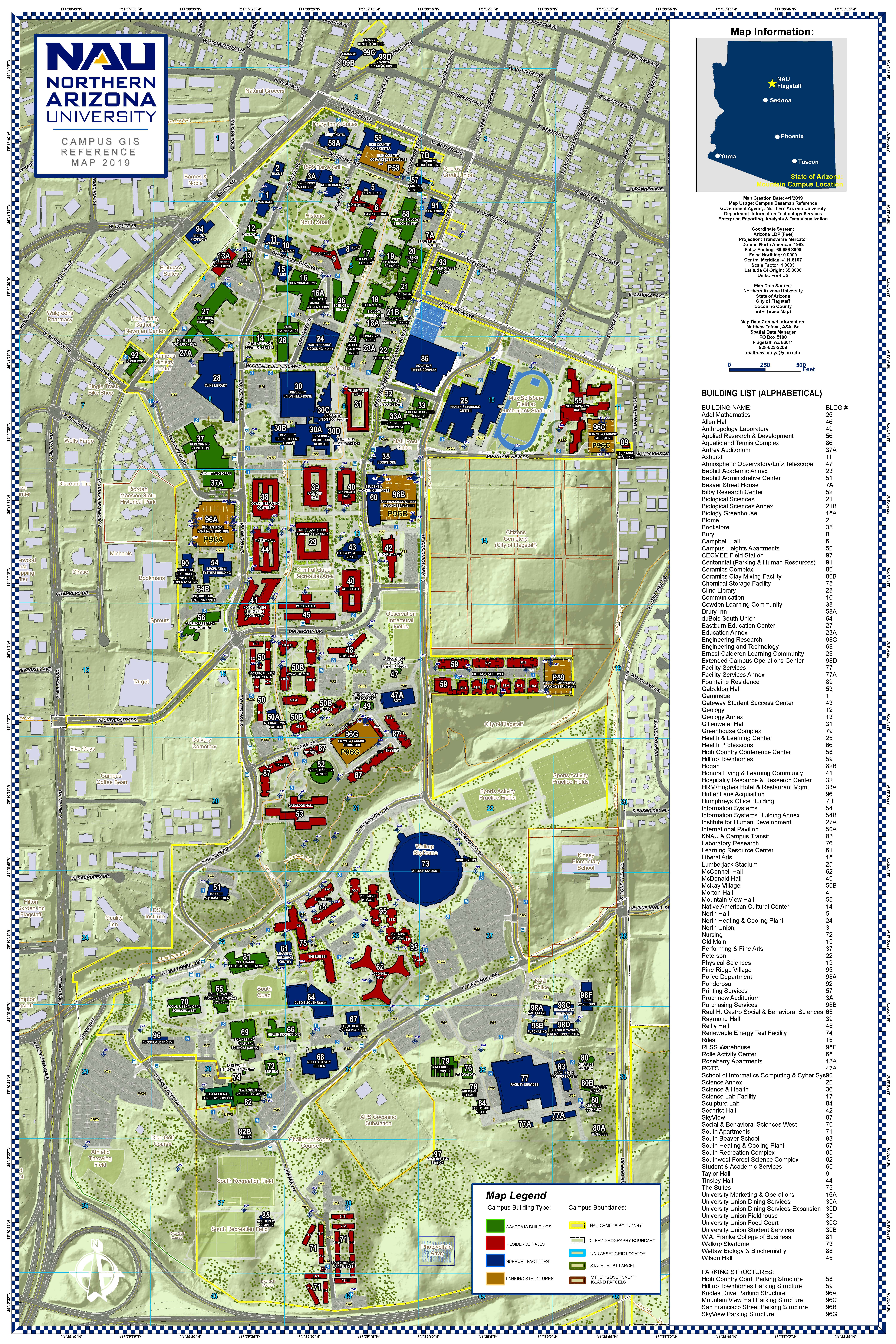 northern arizona university campus map Gis Campus Reference Maps Information Technology Services northern arizona university campus map