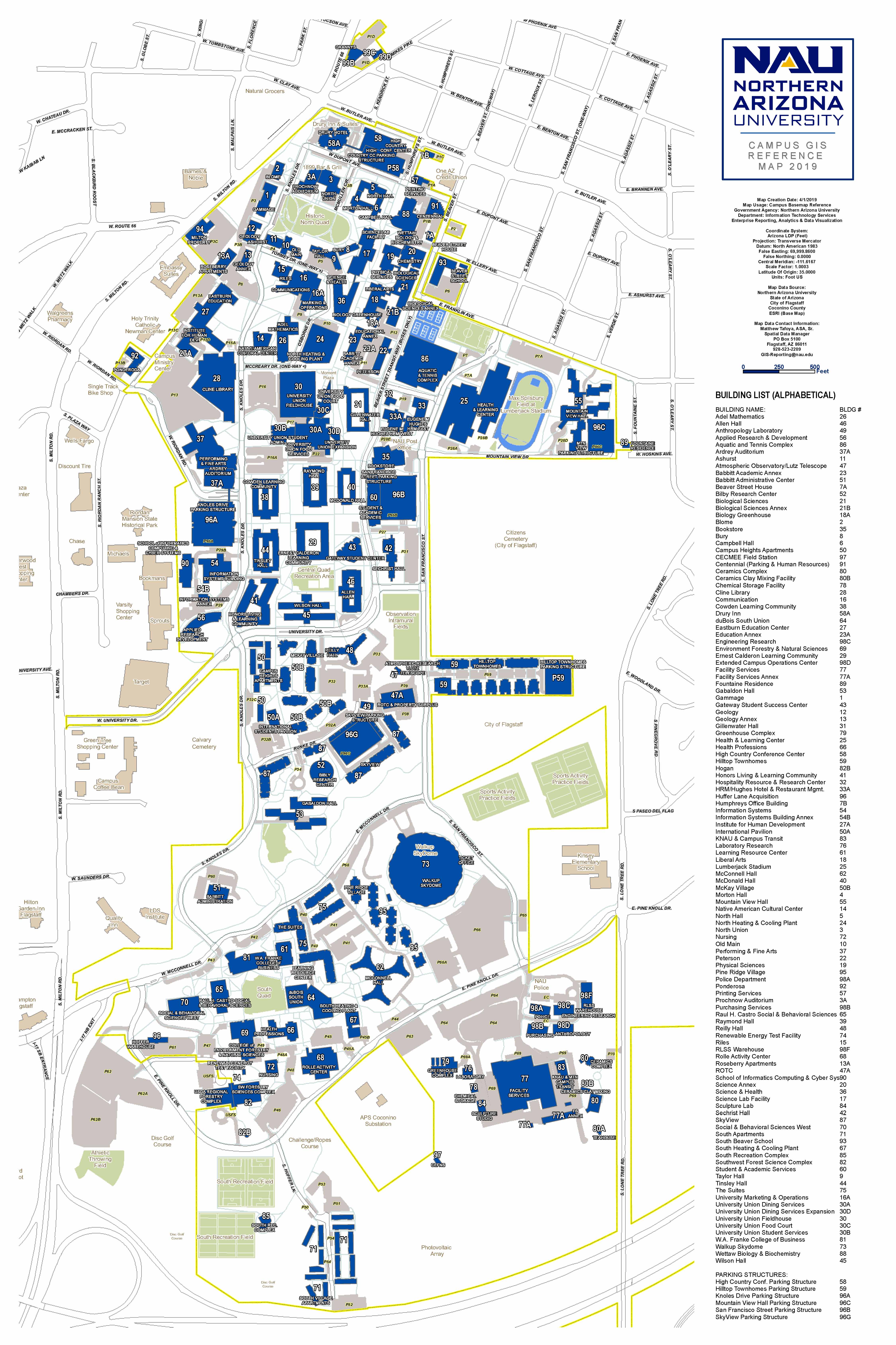 Northern Arizona University Campus Map GIS campus reference maps | Information Technology Services