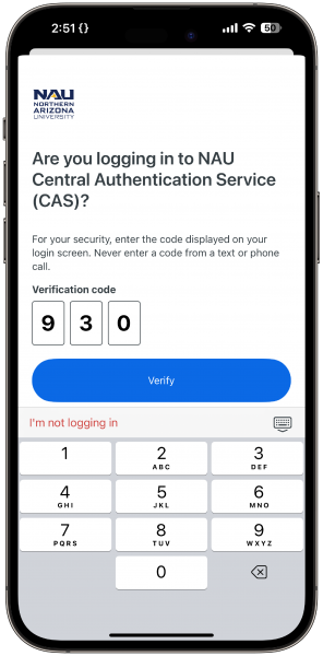 A screenshot of a mobile phone showing a Duo prompt asking for a three-digit verification code.