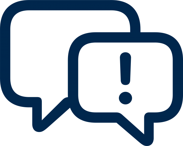 An icon with two chat bubbles, one with an exclaimation mark inside.