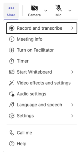 Microsoft Teams Control Bar More Menu