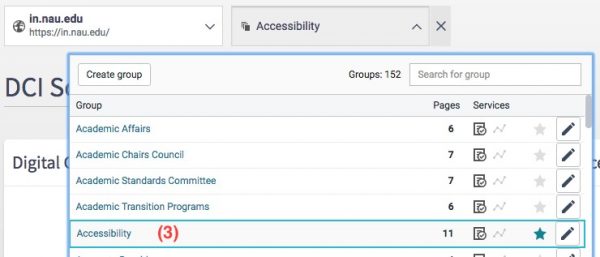 Selecting a group by (3) choosing a specific group to work on next to the site option.