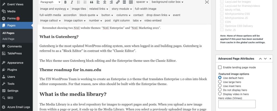 Screenshot of the editor view of this page showing the Classic Editor. 