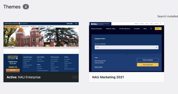 Screenshot showing two NAU website themes: “NAU Enterprise” and “NAU Marketing 2021”.