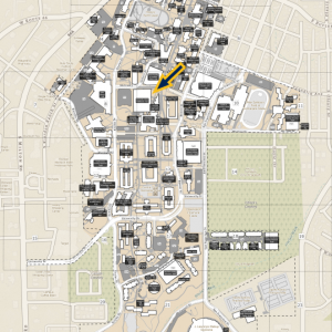 Campus map with arrow pointing at University Union Fieldhouse
