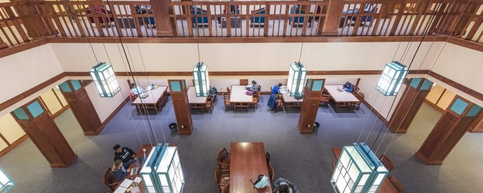 panoramic view of students working in cline library