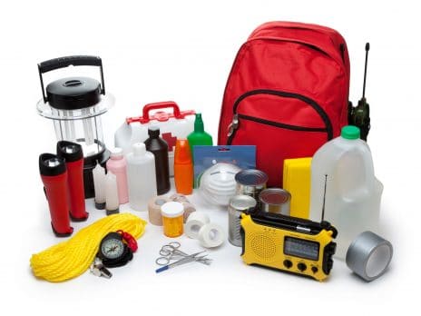 This image displays a recommended disaster supply kit