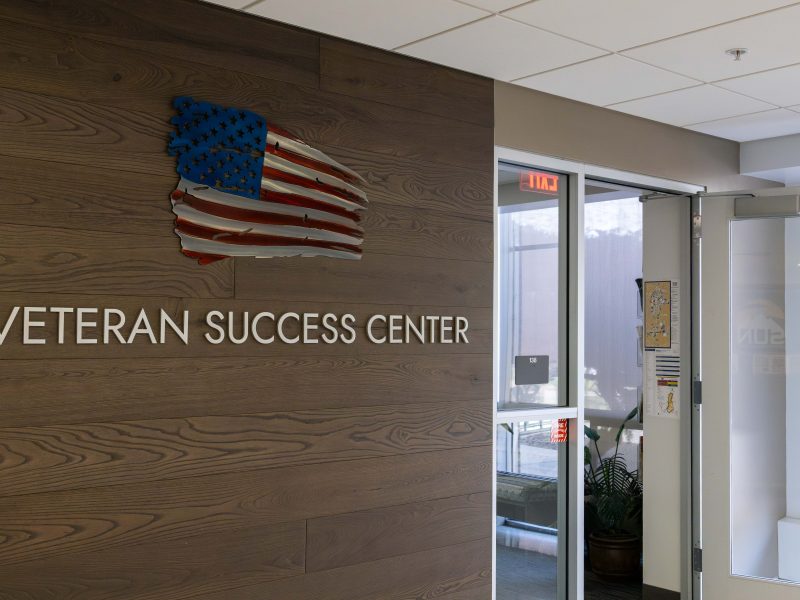 Exterior of the Veterans Success Center in the University Union Field House.