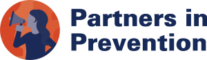 Partners in Prevention Logo with a woman holding a microphone