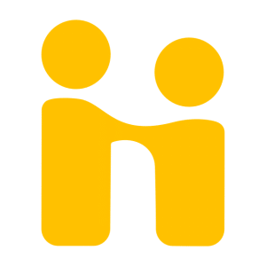 Handshake Logo - a yellow capital letter H that also looks like two people shaking hands