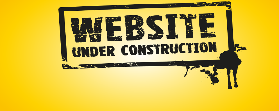yellow image with a black box and black text reading website under construction