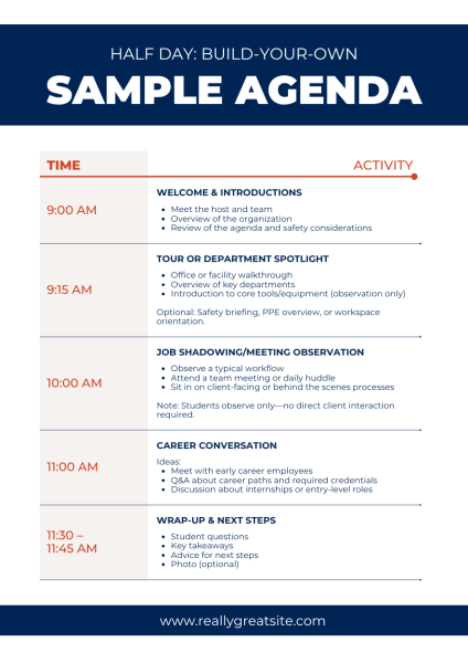 Half day build your own agenda sample.