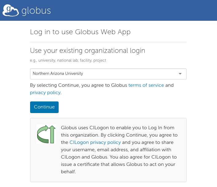 Globus Login Page