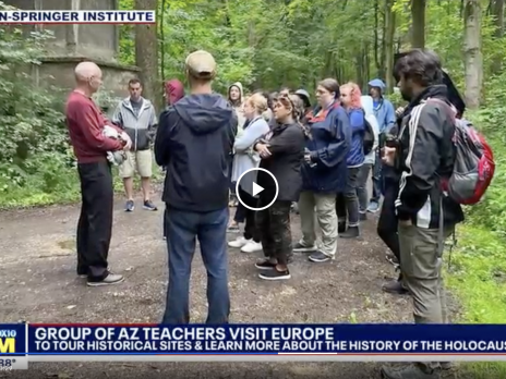 group of teacher s on tour in European forest learning about Holocaust