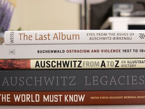 pile of books about holocaust