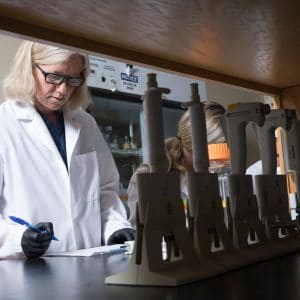 Dr. Traustadottir in lab
